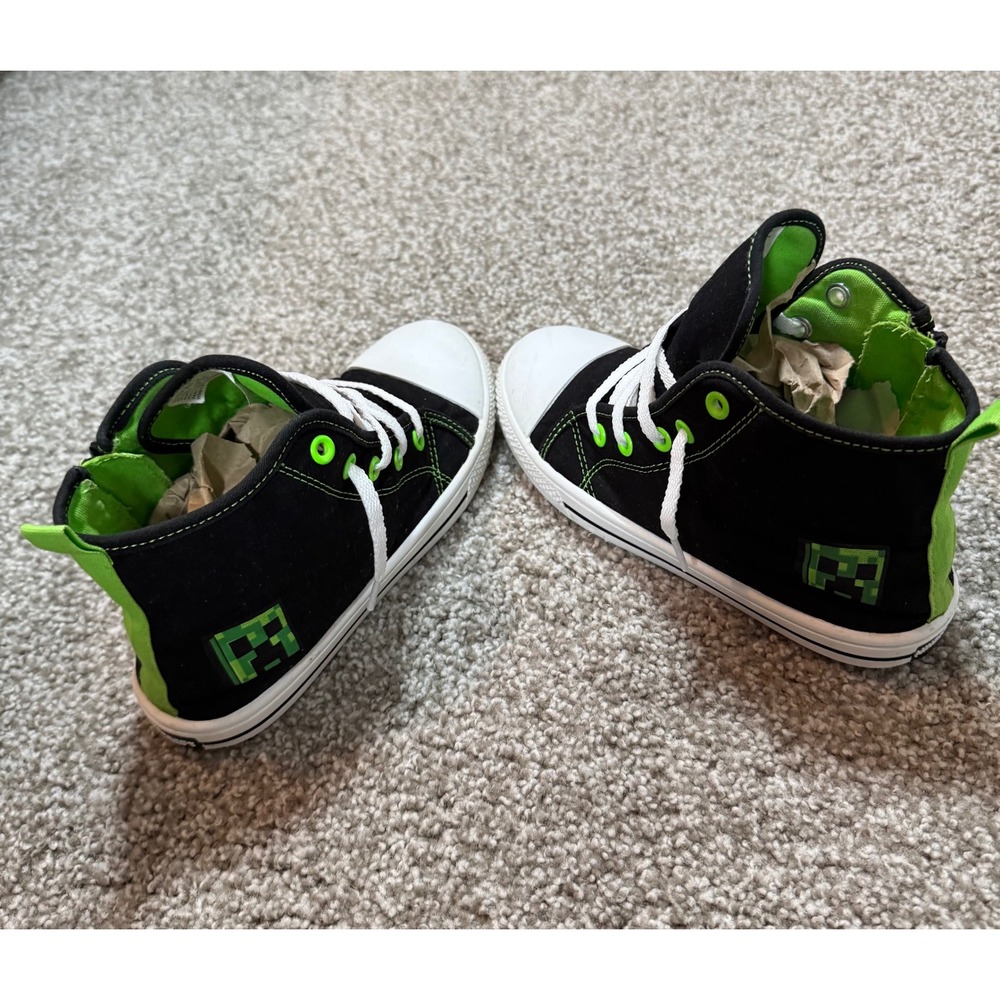 Minecraft Creeper Kids High Top Sneakers Black Green Youth Size 1